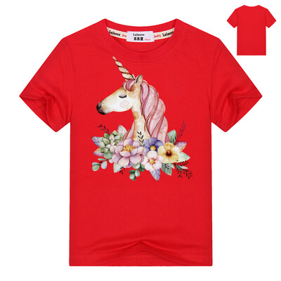 

Kawaii Unicorn Kids t shirt Хлопок Повседневная Смешная футболка Детская улица Смазливая Короткая рукав Розовый Серый Цвет Девочки