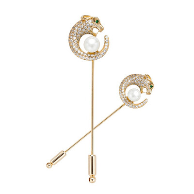 

Изысканные женщины Leopard Brooch Pin Золотые цвета Медные ювелирные изделия Имитированные перламутровые горные хрустальные броши