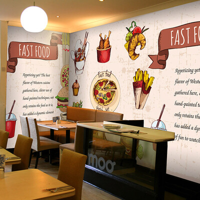 

Photo wallpaper Cute cartoon wallpaper hamburger fast-food restaurant coffee tea shop large mural aisle porch wood wallpaper