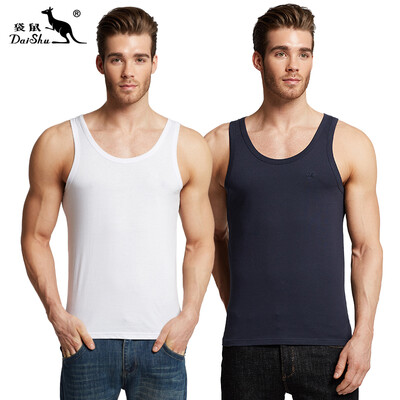 

Kangaroo DaiShu 2 pieces mens vest mens cotton casual sports tide mens vest bottoming shirt white sapphire blue XL