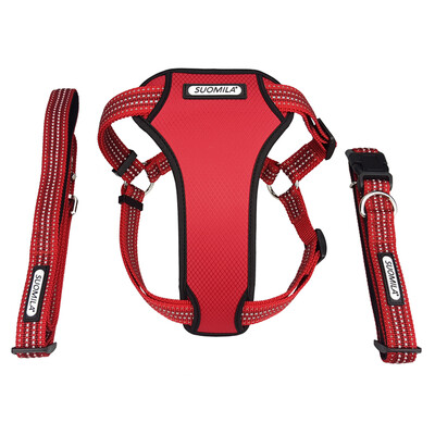 

Suomila reflective dog leashes chest strap collar three-piece suit explosion-proof punching telescopic dog chain large dog Golden Retriever pet supplies  red