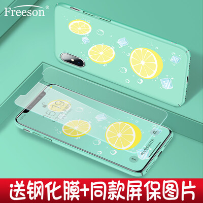 

Freeson Apple iPhoneX / 10 Mobile Shell Apple X / 10 Scrub Cartoon Cover Tide Мужчины и женщины 5.8-дюймовый защитный чехол + закаленный комплект фильмов Ice Lemon - зеленый