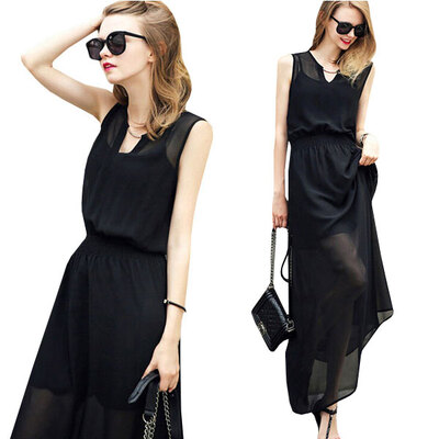 

Lovaru ™ HOT SALE 2015 NEW casual sleeveless street snap style o-neck high quality chiffon floor-length brief sexy dresses
