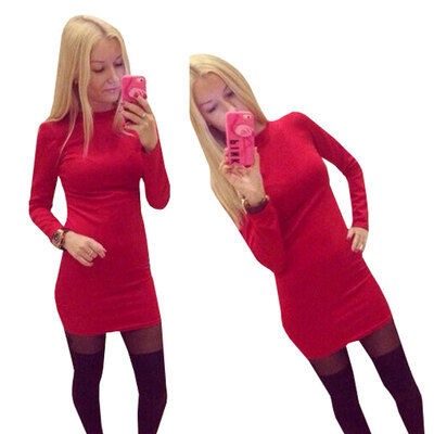 

Lovaru ™Новый 2 015 мода Чистый цвет длинный рукав круглый воротник культивировать свои ягодицы мораль пакет мини-платье