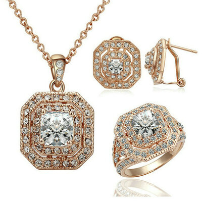 

Yoursfs® Vintage Ruby Necklace and Earring and Ring Sets 18K Rose Gold Plated Используется австрийский кристалл