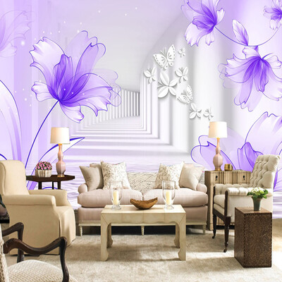 

Custom Mural Wallpaper Purple Lily Flower Stereoscopic Abstract Art Wall Painting Living Room Sofa TV Background Photo Wallpaper