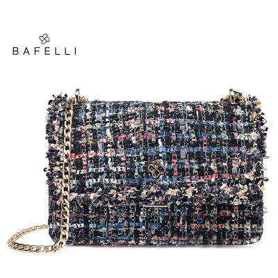 

BAFELLI wool sequined bag multicolor hasp bolsos mujer simple panelled chains crossbody bag black women messenger bags