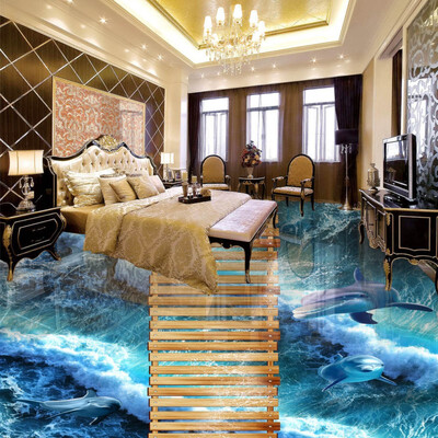 

Free shipping floor lobby bedroom flooring custom wallpaper mural living room Dolphin marine walkway 3d flooring 250cmx200cm