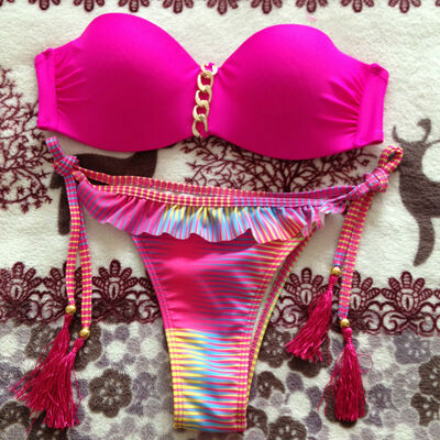 

CANIS@Rose Sexy Women's Bikini Swimwear Bandeau Push-Up Padded Bra Swimsuit Beachwear
