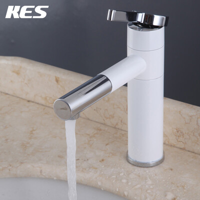 

KES L3110A Bathroom Single Handle One Hole Vanity Sink Faucet with Rotating Spout, Chrome & White