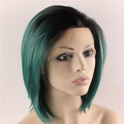 

Iwona Synthetic Hair Lace Front Short Bob Black Dark Green Ombre Wig