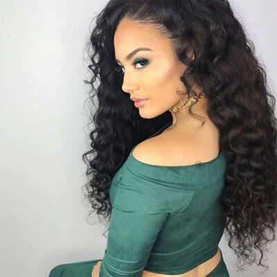 

Brazilian Virgin Hair Lace Wigs Fashion Style Free Part 8A 130 Density Deep Wave Full Lace Wig Wholesale