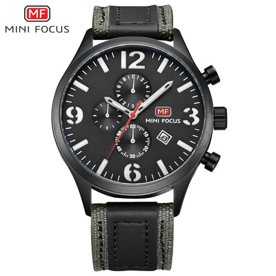 

MINI FOCUS Brand Fashion Leather Strap Men Quartz Watch MF0003G