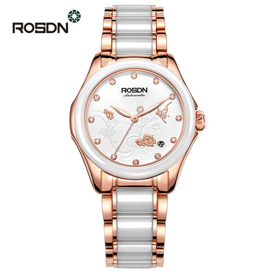 

Women watches Engraving Flower Dial mechanical watch women Leather band ladies simple fashion casual clock relogio feminino ROSDN