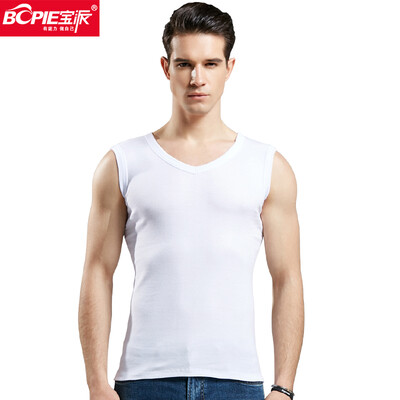 

Bao Pai BOPIE mens vest mens cotton wide shoulder fitness vest Slim bottoming shirt 8019 white V-neck  185110