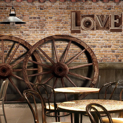 

Custom Size Photo Vintage wood plank wheel large mural Bar Cafe 3D personality theme wall painting wallpaper