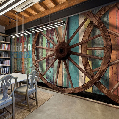 

Custom Size Photo Vintage wood plank wheel large mural Bar Cafe 3D personality theme wall painting wallpaper