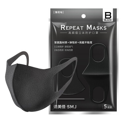

SHIMEIJIA Mask for men&women washable dark gray mint 2 packs a total of 10, SMJ Dustproof Anti-smog Masks 5 pcs