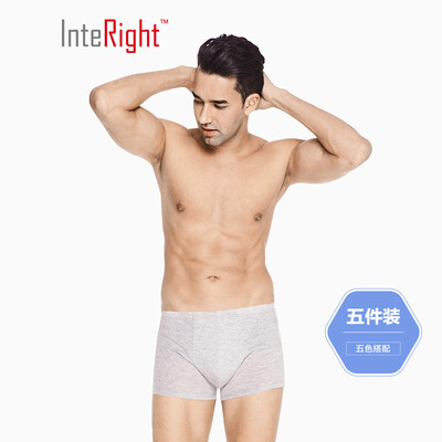 

INTERIGHT underwear mens cotton quilt net color waist waist pants five boxed mixed color