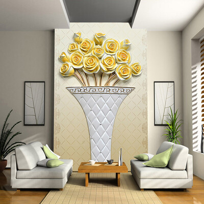 

Современные Простые Желтые Цветы Обои 3D Стерео Рельеф Фото Mural Living Room Study Вход в ресторан Европейский стиль
