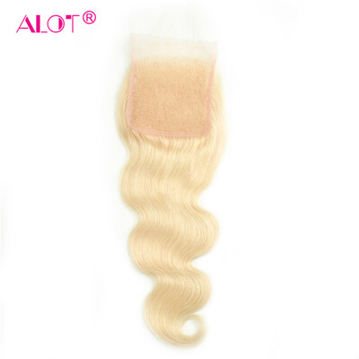 

ALOT HAIR Peruvian 613 Blonde Lace Closure Body Wave Human Hair Closure 44 Free Part With Baby Hair Free Shipping