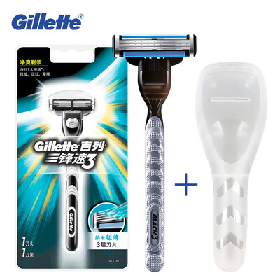 

Genuine Gillette Mach 3 Safety Razors Beard Shavers 1 holder with 1 blade 1 razor box storage case