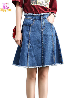 

M L XL XXL XXL waist 66 -82cm cotton casual new summer 2018 jeans skirt women blue denim a line knee length elegant female