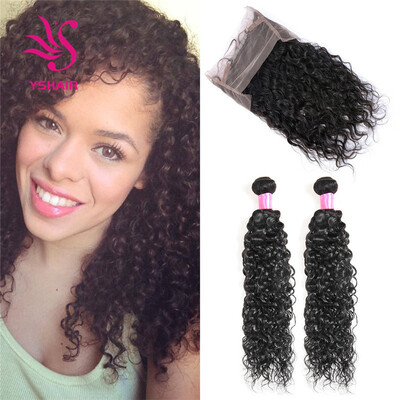 

360 Lace Frontal With Bundle 2 Pcs Water Wave Brazilian Virgin Hair Weave With 360 Lace Frontal 7A Unprocessed Human Curly Hair