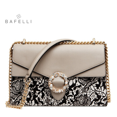 

BAFELLI настоящий мех лошади & сплит кожаный мешок плеча цветы печать bolsos mujer бриллианты пряжка суппорта