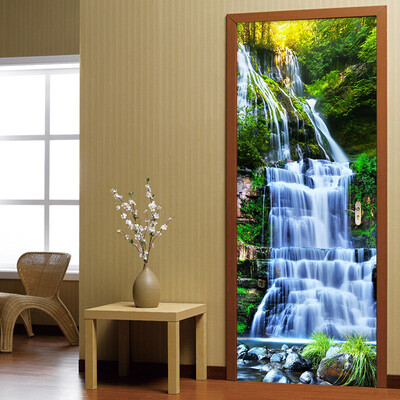 

3D Waterfall Forests Mural Wallpaper Living Room Study Классическая фотография Настенная роспись Дверная наклейка Home Decor Papel 77cmx200cm