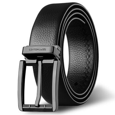 

Seven wolves SEPTWOLVES mens belt long version business series first layer leather pin buckle belt 7A528111900-09C black