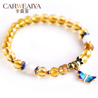 

Carweaiya yellow citrine beads section bracelet cloisonne craft accessories butterfly pendant Chinese style traditional hand-ma