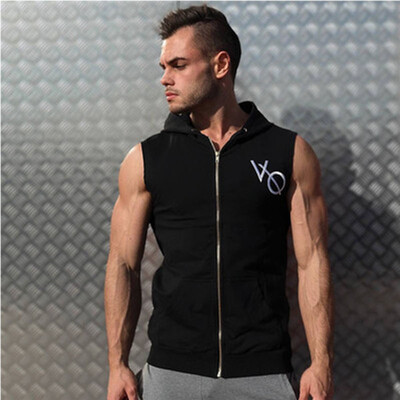 

Herren GymwearMuscle Mit Kapuze Weste Singuletts Tank Tops Stringer Bodybuilding Fitness Sleeveless Reißverschluss T-shirt-weste-h