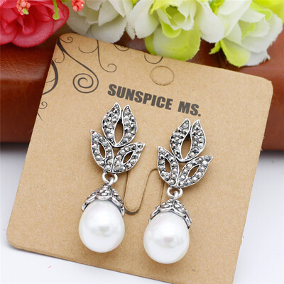 

New Arrive Fashion Bohemia Bead Flower Dangle Earrings Antique Gold Color Rhinestone Drop Earring Indian Ethnic Wedding Jewelry