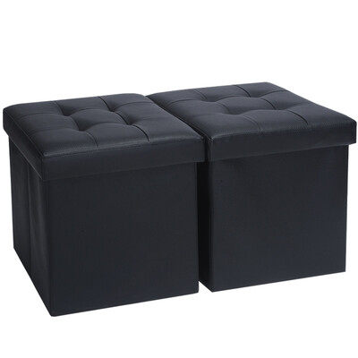

Space excellent black storage stool folding storage stool leather stool 2 Pack