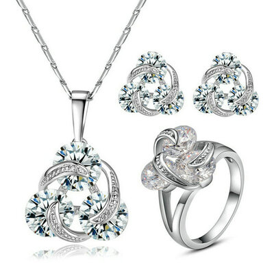 

Yoursfs® 18K White Gold Plated Classical Simulated Diamond Necklace and Earring and Ring Set Use Austrian Crystal Bridal Jewelry