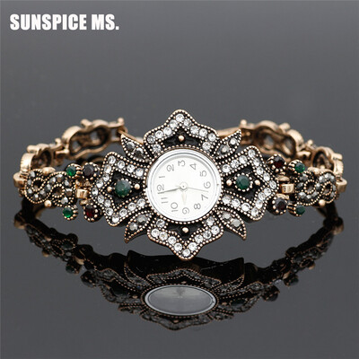 

Brand Turkish Bracelet Watches Antique Jewelry Gold Color Women Vintage Bracelets Bangles Clock Relojes Mujer Hollow Wrist Joias