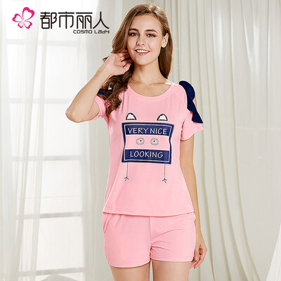

Cosmo Lady pajamas cotton short-sleeved shorts suit comfortable round neck cute cartoon strapless home service underwear