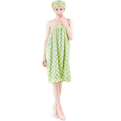 

Sanli Xuerong super soft bow braised towel towel suit bath skirt bath cap wave point - Liu green