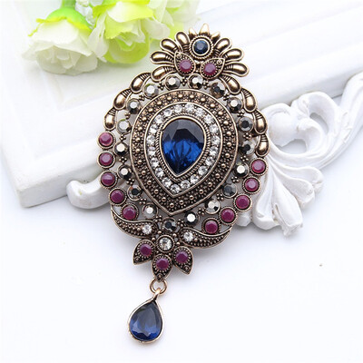 

Vintage Turkish Brooch Plus Size Women Hairpins Jewelry Antique Gold Color Water Drop Brooches Broches Cap Badge Hijab Pins