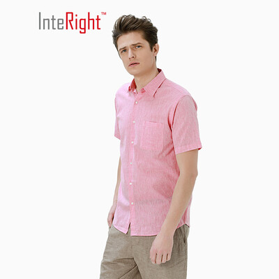 

INTERIGHT Short Sleeve Shirt Mens Cotton Blend Casual Shirt Short Sleeve Coral