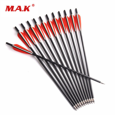 

12 pcs Carbon Crossbow Arrow 88 mm 17 Inches 2 Red 1 White Feather Halfmoon Shape Nock for Archery Hunting Shooting