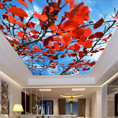 

Custom Large 3D Stereo Ceiling Mural Wallpaper Red Leaves Nature Landscape Theme Hotel Living Room Creative Decor Ceiling Fresco