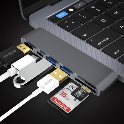 

BIAZE USB-C Multiport Converter Type-c Expansion Dock HUB Splitter TFSD Card ReaderHDMI HD Applicable Apple Millet Computer R13-Gray