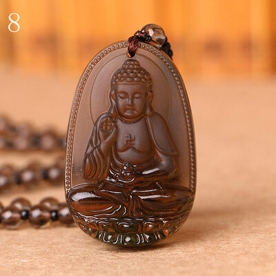 

Yumten Smoky Quartz Necklace Pendant Natural Stone Buddha Guardian Bead Chain Lucky Gift Crystal Carved Women Jewelry Men Boho
