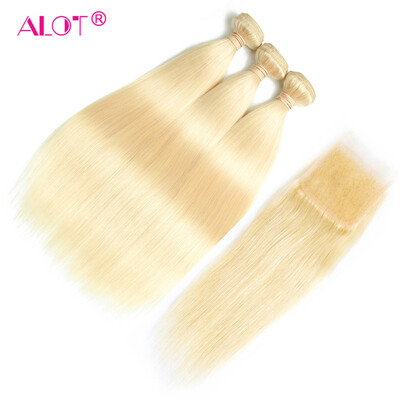 

Alot Hair Brazilian Virgin hair Straight Hair 613 Blond Color weave bundles 613 Hair Extensions 3 Bundles With Closure 100 Human