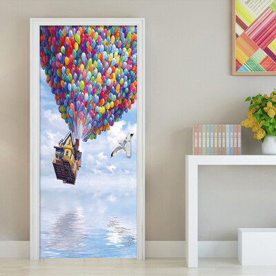 

Photo Wallpaper 3D Cartoon Hot Balloon 3D Wall Door Mural Kids Bedroom Waterproof Moisture-Proof PVC Door Sticker 77cmx200cm