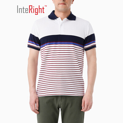 

INTERIGHT mens POLO shirt loop positioning color strip short sleeve blue&white strip