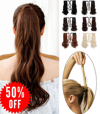 

Rhyme Dark Brown 20 110g Curly Ponytail Wig Wrap Around Synthetic Hair Clip in Hair Extensions Long Natural Wavy Hair piece Pony