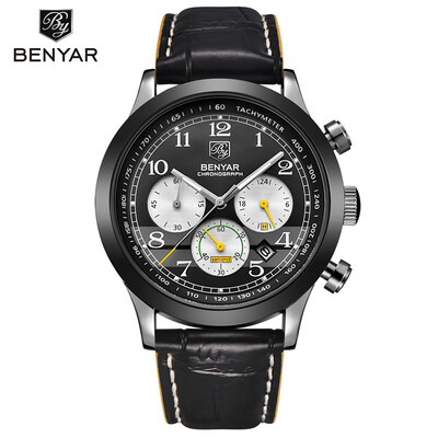 

BENYAR Brand Sport Waterproof Chronograph Men Watch Top Brand Luxury Male Leather Quartz Military Wrist Watch Men Clock saat